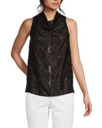 売れ筋商品|||ホルストンヘリテイジ カットソー トップス レディース Women's Sleeveless Round-Neck Peplum Top Black Halston Sleeveless Round-neck Peplum Top in Black | Lyst