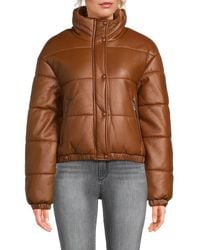 Guess - Faux Leather Puffer Jacket - Lyst