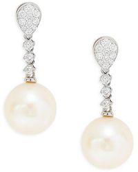 Saks Fifth Avenue - 14k White Gold, 9mm Round Freshwater Pearl & Lab Grown Diamond Drop Earrings - Lyst