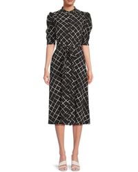 DKNY - Printed Button-Front Puff-Sleeve Midi-Dress - Lyst