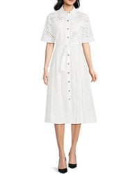 10 Crosby Derek Lam - Lincoln Short-Sleeve Eyelet Midi Shirtdress - Lyst