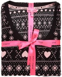 Betsey Johnson Women's Fairisle Heart-print Waffle Fleece Pajama Set - Pink Heart - Size M - Black