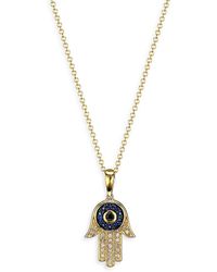 Effy 14k Yellow Gold, Black & White Diamond & Sapphire Hamsa Pendant Necklace - Metallic
