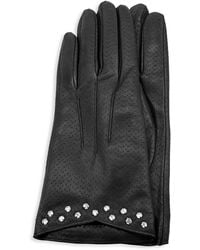 Portolano Studded & Perforated Leather Gloves - Black