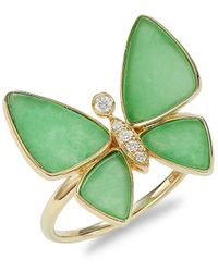 Effy 14k Yellow Gold, Jade & Diamond Butterfly Ring/size 7 - Green