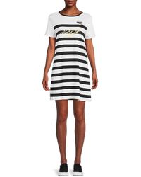 Karl Lagerfeld - Striped Logo T Shirt Dress - Lyst