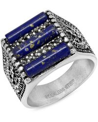 Anthony Jacobs - Stainless Steel, Blue Lapis & Gray Faux-diamond Ring - Lyst