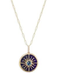 Effy - 14K, 6.40 Tcw London Topaz, Lapis Lazuli & 0.03 Tcw Diamond Pendant Necklace/18" - Lyst