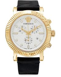 Versace - 45mm Two Tone Stainless Steel & Leather Strap Watch - Lyst
