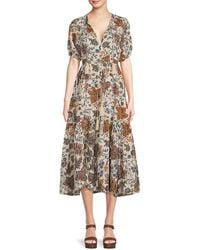 Saks Fifth Avenue Cotton Floral Tiered Midi Dress in Black | Lyst Canada