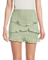7021 - Floral Shirred Ruffle Mini Skirt - Lyst