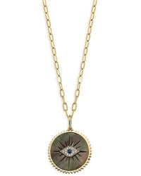 Effy - 14k Yellow Gold, Black Mother Of Pearl, Sapphire & Diamond Pendant Necklace - Lyst