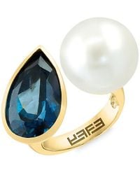 Effy - 14k Yellow Gold, Blue Topaz & 14.5mm Freshwater Pearl Toi Et Moi Ring - Lyst