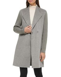 Kenneth Cole - Double Breasted Ribbed Sleeve Coat - Lyst