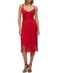 Hervé Léger - The Mischa Fringe Hem Bandage Midi Dress - Lyst