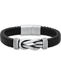 Anthony Jacobs Stainless Steel & Leather Braided Knot Bracelet - Black