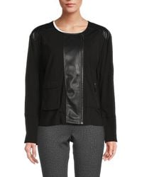 Calvin Klein - Faux Leather Asymmetric Knit Zip Jacket - Lyst