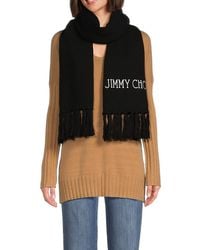 Jimmy Choo - Fringed Logo Wool Scarf - Lyst