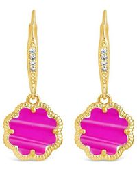 Sterling Forever - Rose Clover 14k Goldplated, Cubic Zirconia & Pink Turquoise Drop Earrings - Lyst