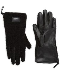 UGG - Colorblock Leather & Faux Shearling Gloves - Lyst