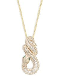 Effy 14k Yellow Gold, Emerald & Diamond Snake Pendant Necklace - Green