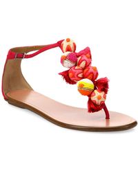Aquazzura Tropicana Embellished Suede T-strap Sandals - Pink