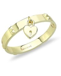SAVIENE - 3-5 Mils Goldplated, Cubic Zirconia & Crystal Heart Padlock Bangle Bracelet - Lyst