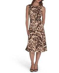Halston - Abstract Print Belted Midi-Dress - Lyst