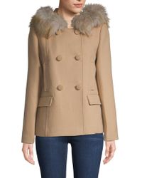 kate spade new york faux fur trim hooded puffer coat