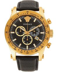 Versace - 44Mm Goldtone Stainless Steel & Leather Strap Chronograph Watch - Lyst