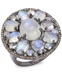 Banji Jewelry - Rhodium-plated Sterling Silver, Moonstone & Diamond Oval Ring/size 7 - Lyst