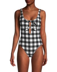 Kate Spade Bunny Checked Tie-front One-piece Swimsuit - Black