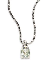 Effy - Green Amethyst, Sterling Silver & 18k Yellow Gold Square Pendant Necklace - Lyst