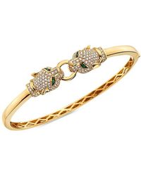 Effy 14k Yellow Gold, Emerald & Diamond Panther Bangle Bracelet - Green