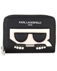 Karl Lagerfeld Logo Faux Leather Card Wallet - Black