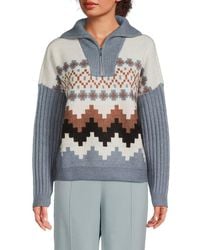 Joseph A - Brushed Plaid & Leopard Pattern Quarter-Zip Sweater - Lyst