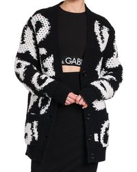 Dolce & Gabbana Virgin Wool & Cashmere Cascade Logo Cardigan - Black