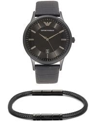 Emporio Armani 2-piece 43mm Stainless Steel Leather Strap Watch & Bracelet Set - Black