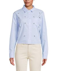 Lea & Viola - Embellished Stripe Button Down Shirt - Lyst