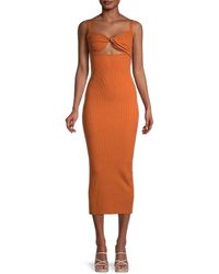 Lush Ribbed Midi Bodycon Dress - Orange