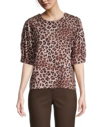 Rebecca Minkoff Devin Leopard-print Puff-sleeve Top - Brown