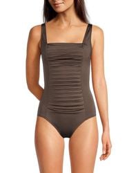 Calvin Klein - Shimmer Pleated One Piece Swimsuit - Lyst