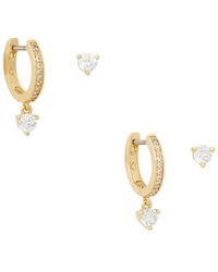 Kate Spade - Set Of 2 Goldtone & Cubic Zirconia Stud Huggie Hoop Earrings - Lyst
