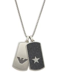 Emporio Armani Stainless Steel Double Dog Tag Chain Necklace - White