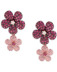 Effy - 14k Rose Gold, Ruby, Pink Sapphire & Diamond Flower Drop Earrings - Lyst