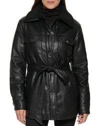 Kenneth Cole - Faux Leather & Faux Shearling Belted Shirt Jacket - Lyst