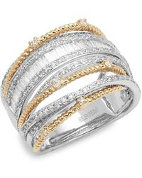 Effy - 14k White Gold, Yellow Gold & Baguette Diamond Multi-band Ring - Lyst
