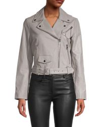 Maje Women's Notched Leather Jacket - Grey - Size 38 (m)