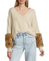 NAADAM - Faux-fur Trim V-neck Sweater - Lyst