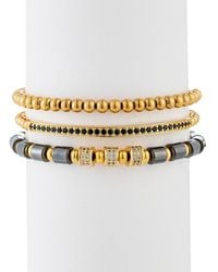 Eye Candy LA - Ezra 3-piece Goldtone Lapis & Cubic Zirconia Beaded Bracelet Set - Lyst